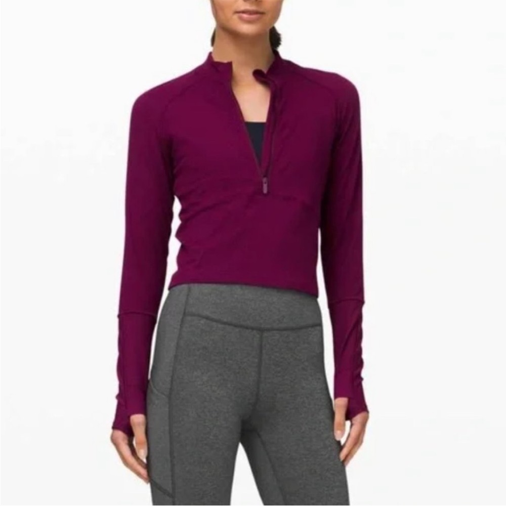 Lululemon Its Rulu Run Half Zip Cropped long sleeve, Size 6, Color Marvel Purple
